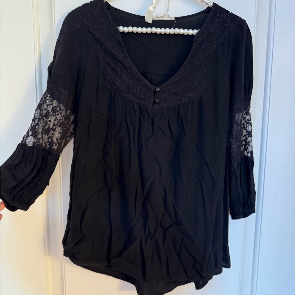 Painted Threads Black Blouse Elegant Top